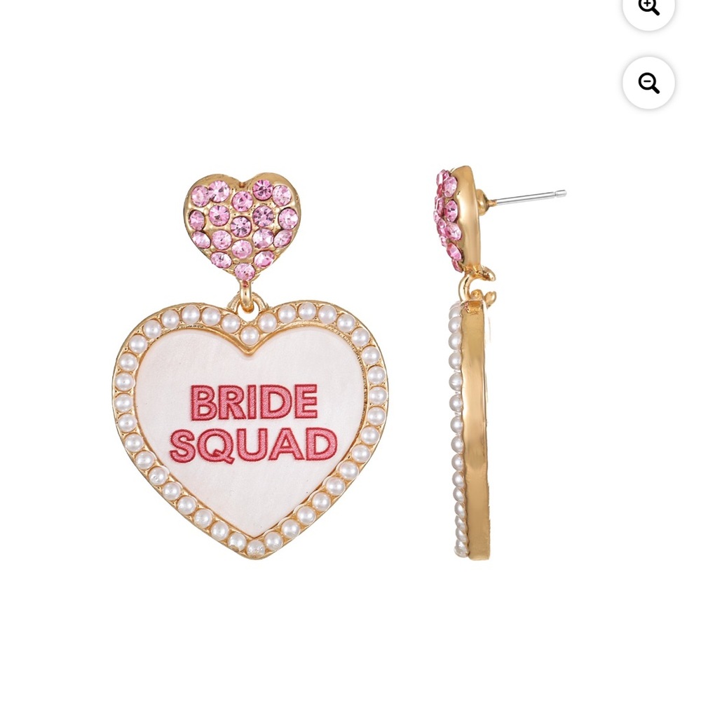 Packed party goldtone bride squad heart earrings bridal 1 pair
